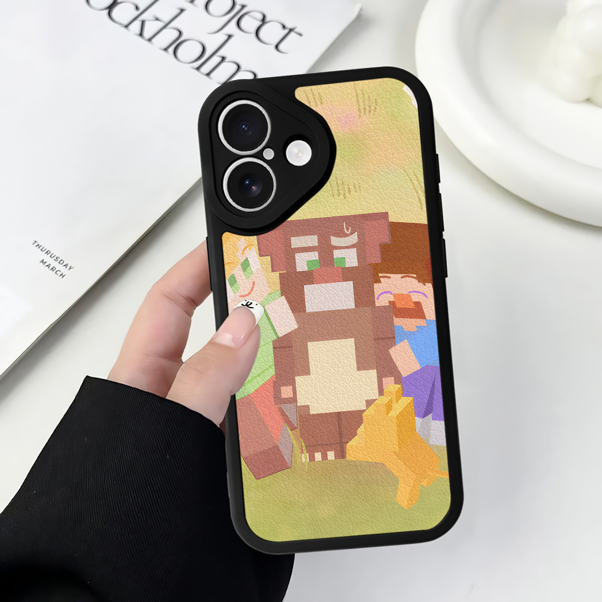 （画像用） マインクラフト ブロックの世界 Minecraft MC Block world 【iPhone 16シリーズ対応】シリコンスマホケース（レザー調） 材質：シリコン